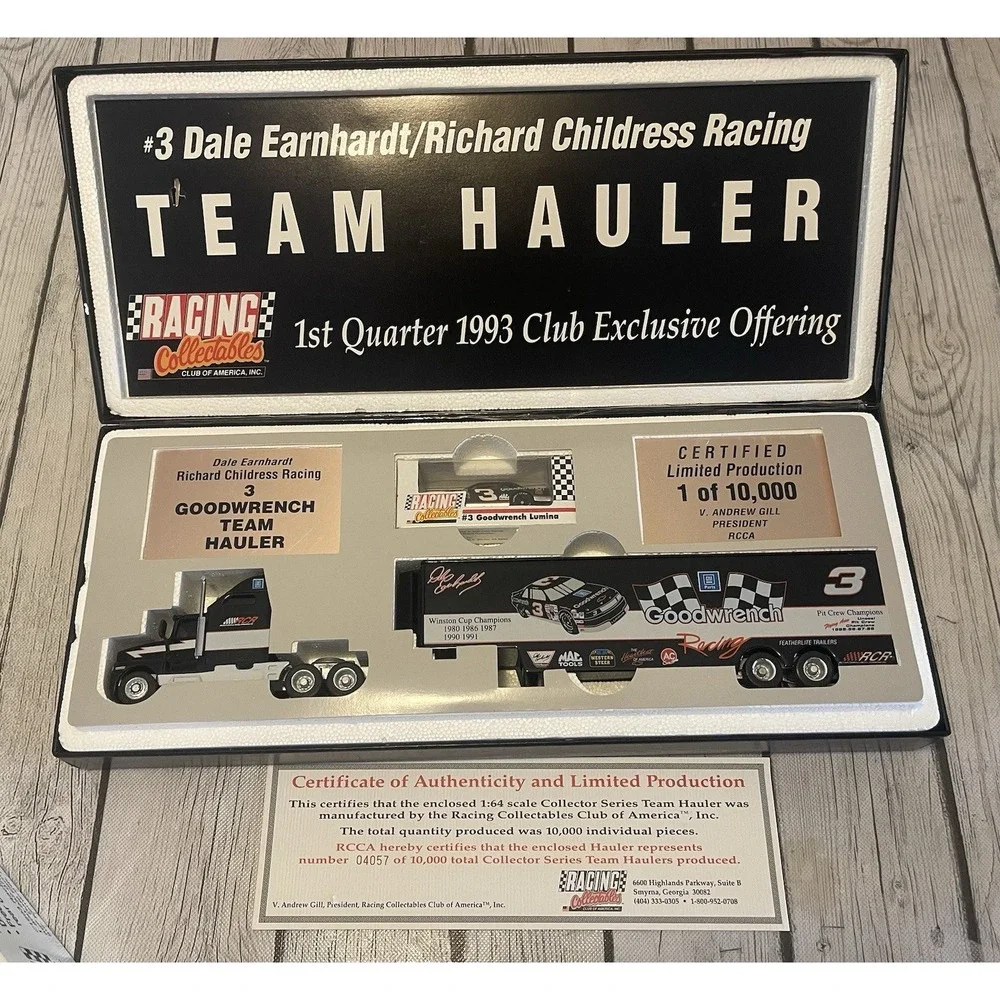 Dale Earnhardt RCCA Team Hauler Die Cast 1993 1st Quarter 1/64 With Car and COA